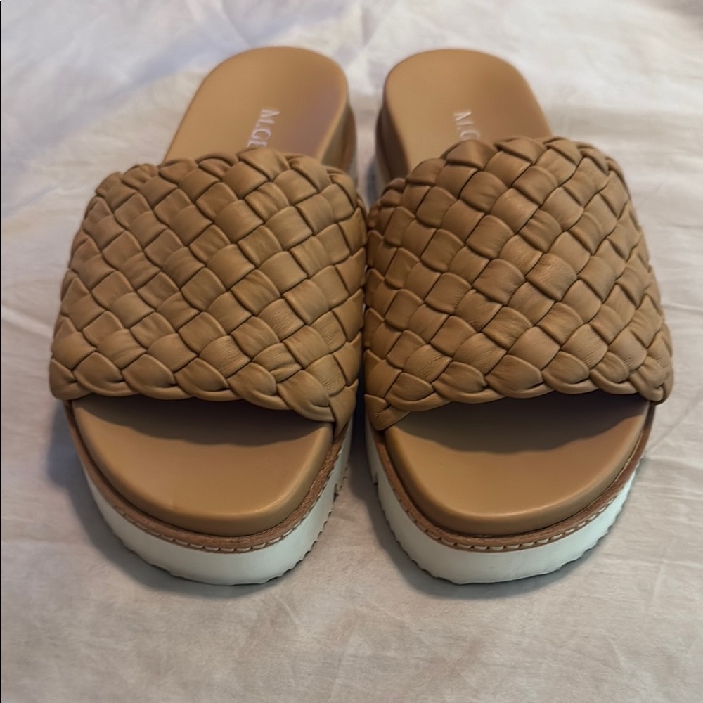 M. Gemi Tan Woven Slide Leather‎ Sandals Size 38.5 Made in Italy